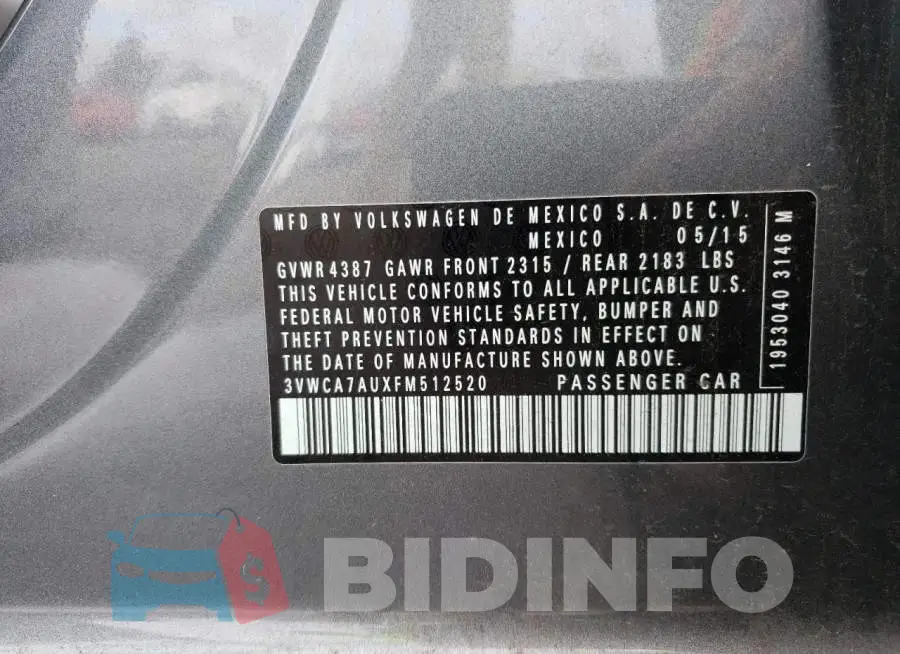 3VWCA7AUXFM512520 Photo# 12