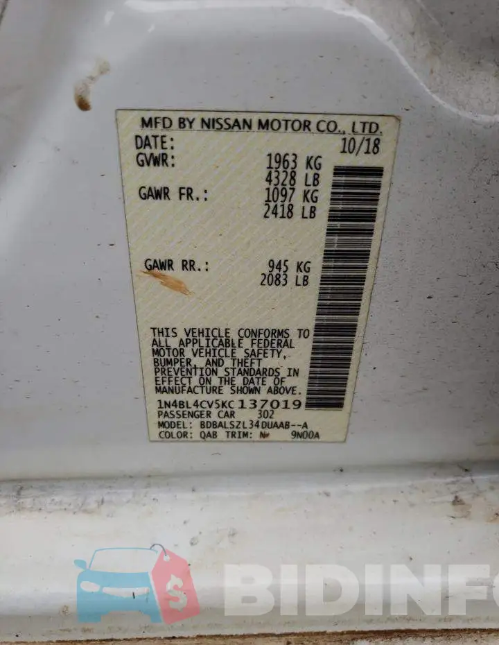 1N4BL4CV5KC137019 Photo# 12