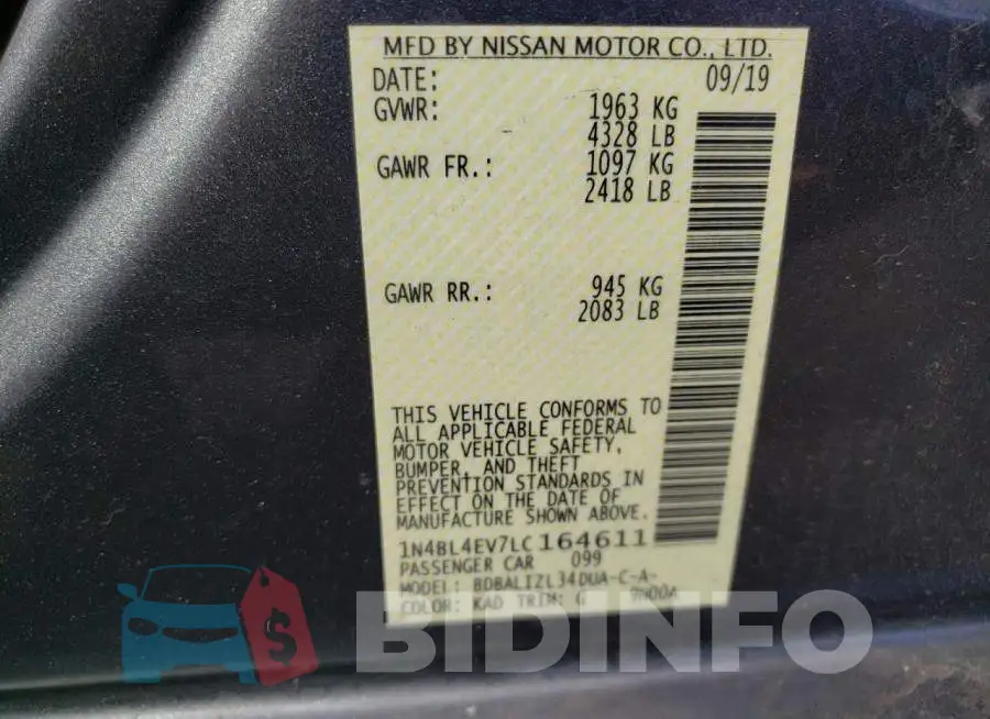 1N4BL4EV7LC164611 Photo# 12