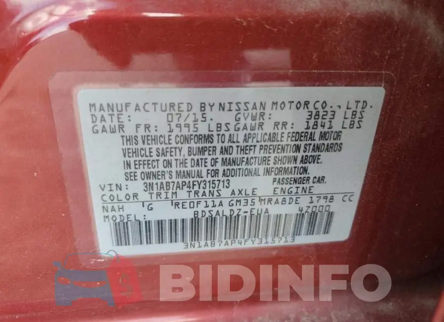 3N1AB7AP4FY315713 Photo# 12