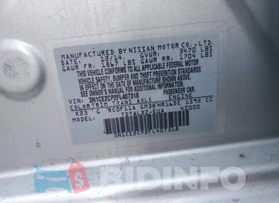 3N1CE2CP2FL407318 Photo# 12