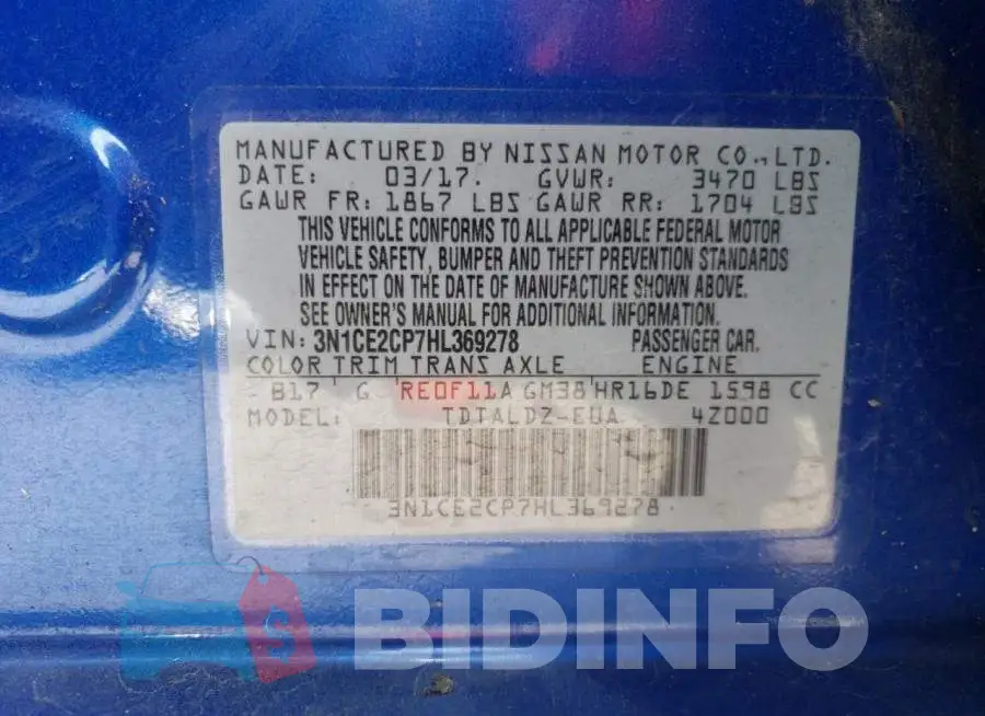 3N1CE2CP7HL369278 Photo# 14