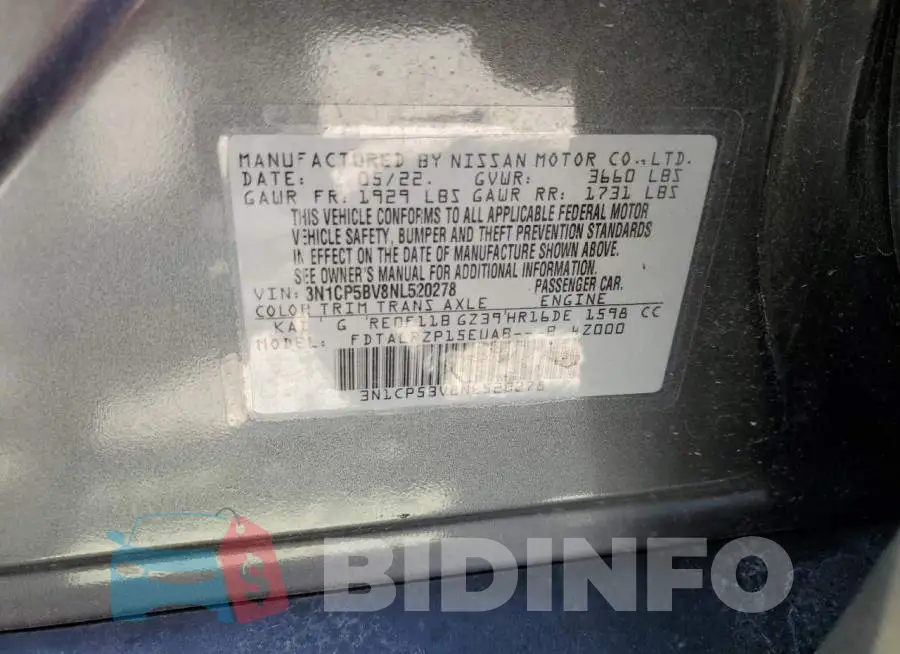 3N1CP5BV8NL520278 Photo# 13