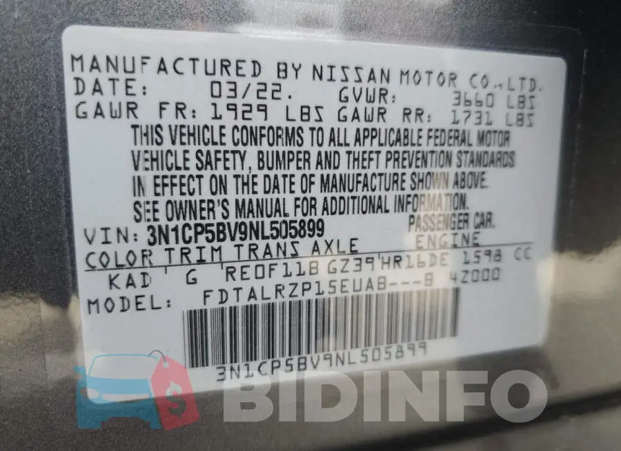 3N1CP5BV9NL505899 Photo# 12