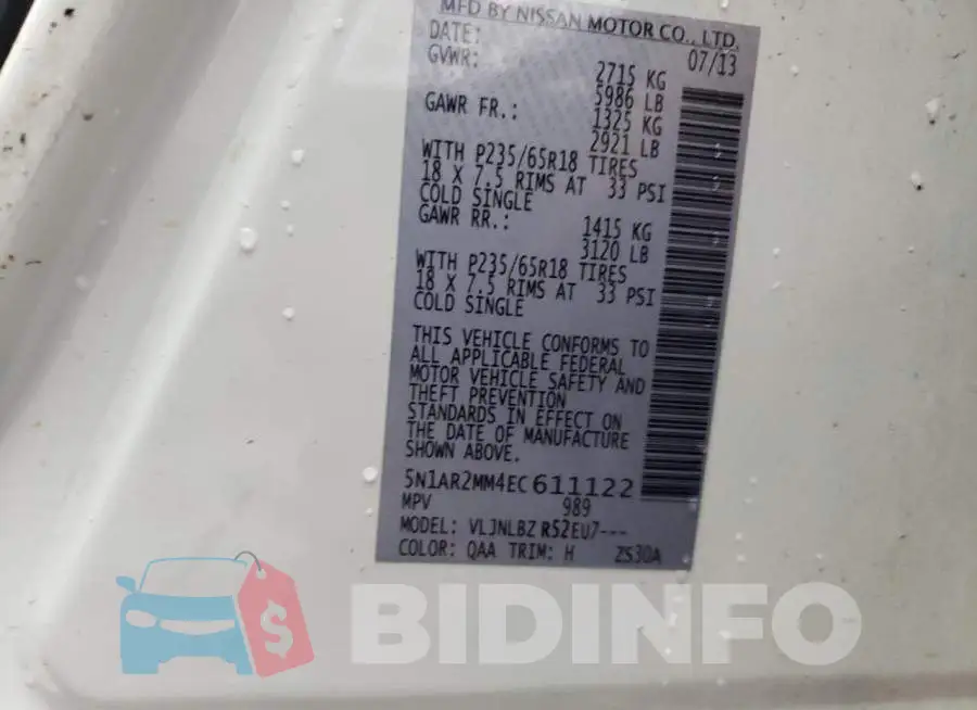 5N1AR2MM4EC611122 Photo# 13