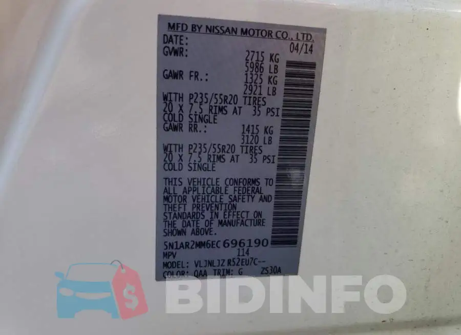 5N1AR2MM6EC696190 Photo# 13
