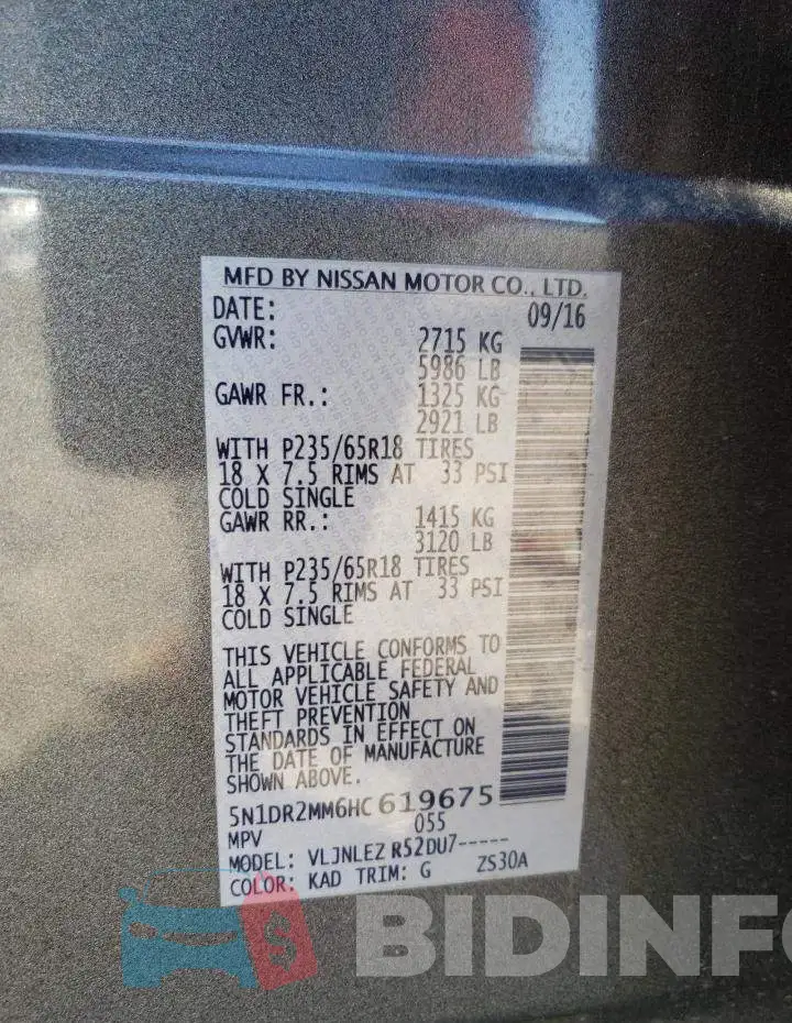 5N1DR2MM6HC619675 Photo# 13