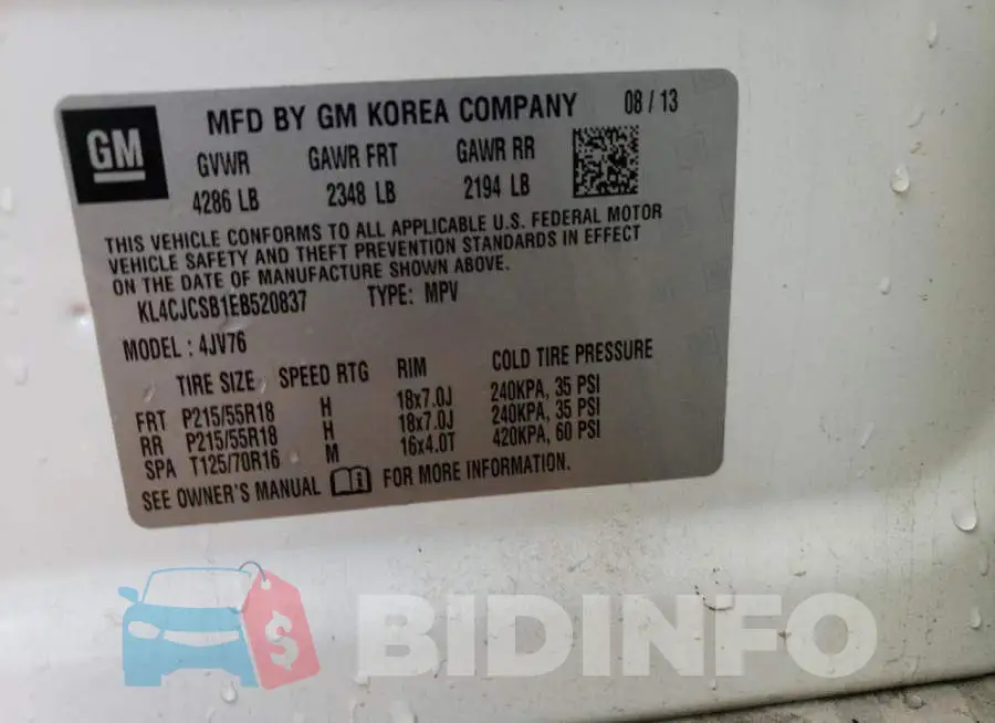 KL4CJCSB1EB520837 Photo# 13