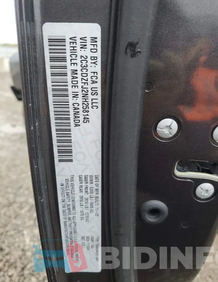 2C3CDZFJ2NH258145 Photo# 12