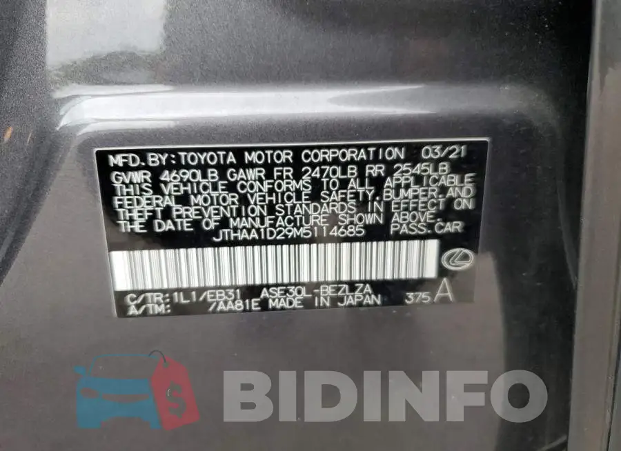 JTHAA1D29M5114685 Photo# 12