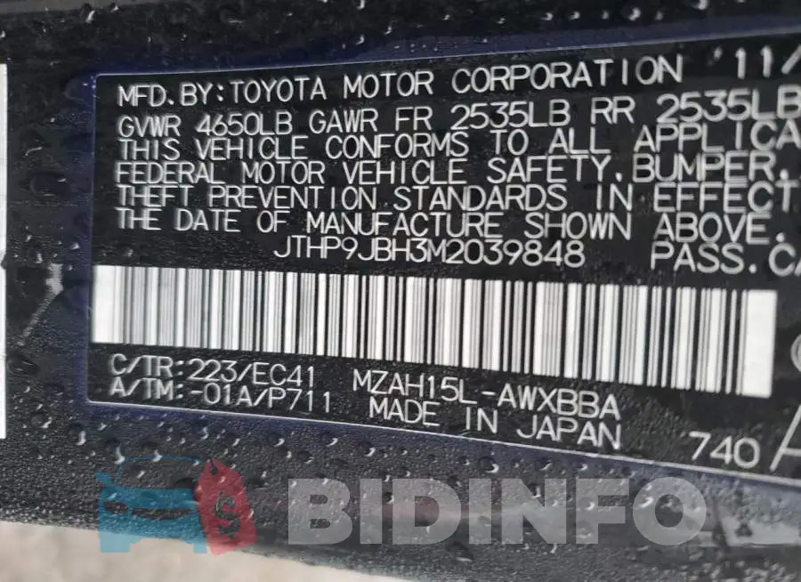 JTHP9JBH3M2039848 Photo# 13