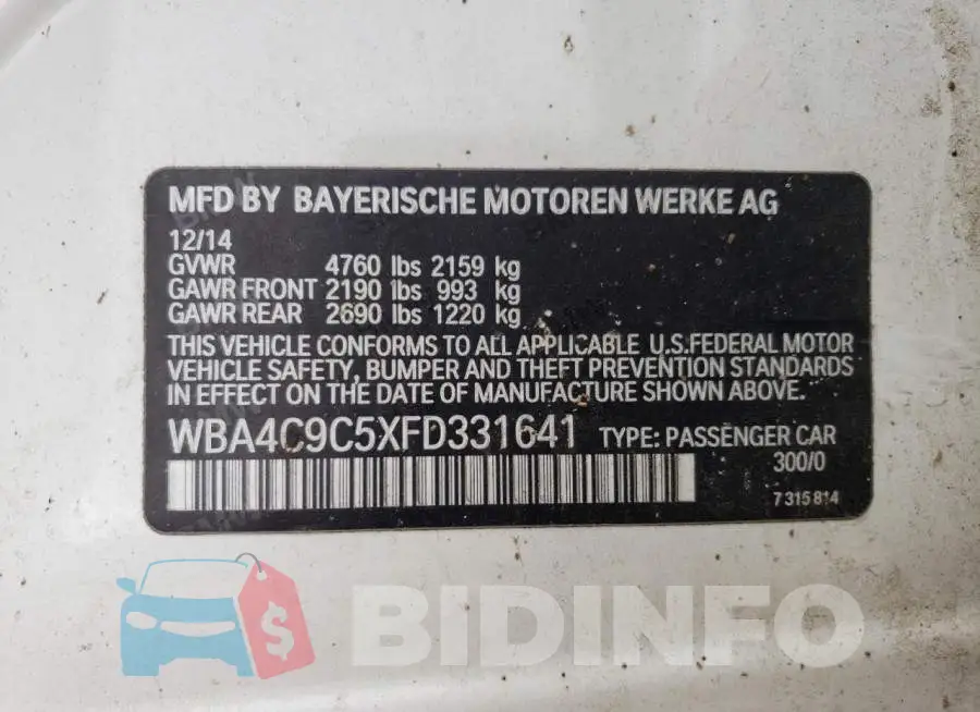 WBA4C9C5XFD331641 Photo# 12