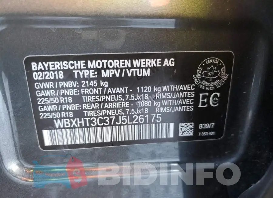 WBXHT3C37J5L26175 Photo# 14