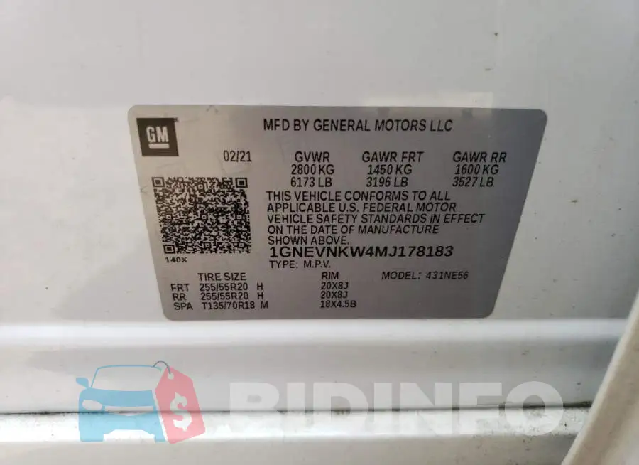 1GNEVNKW4MJ178183 Photo# 13