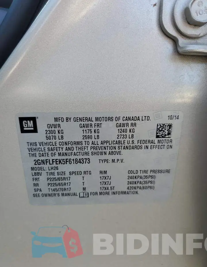 2GNFLFEK5F6184373 Photo# 12