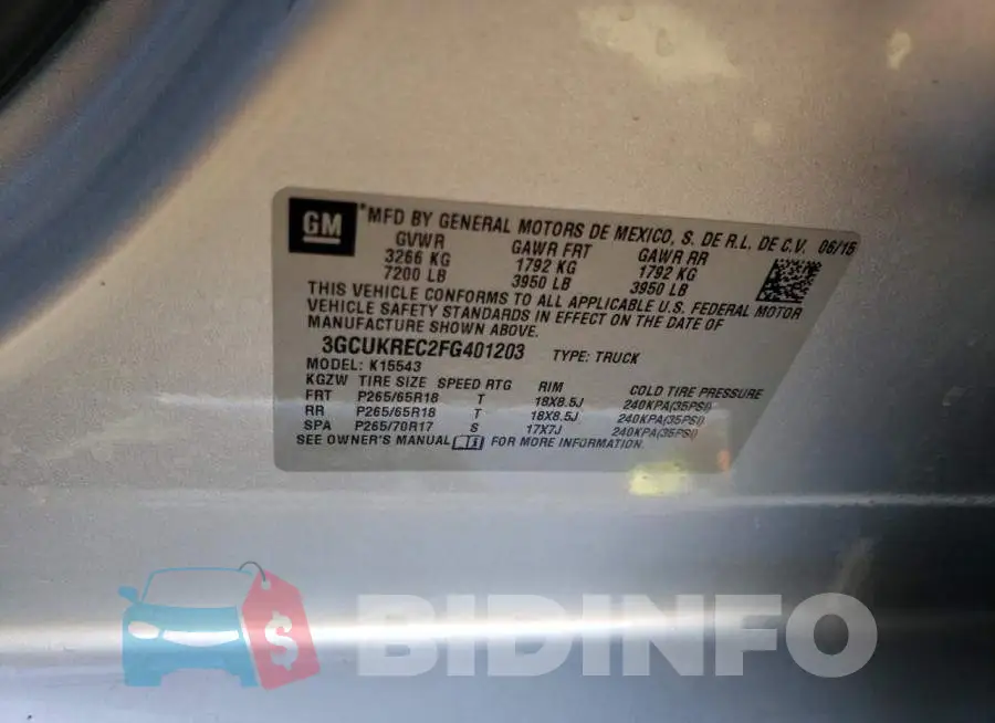 3GCUKREC2FG401203 Photo# 12