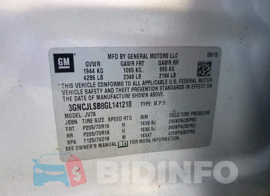 3GNCJLSB8GL141218 Photo# 13