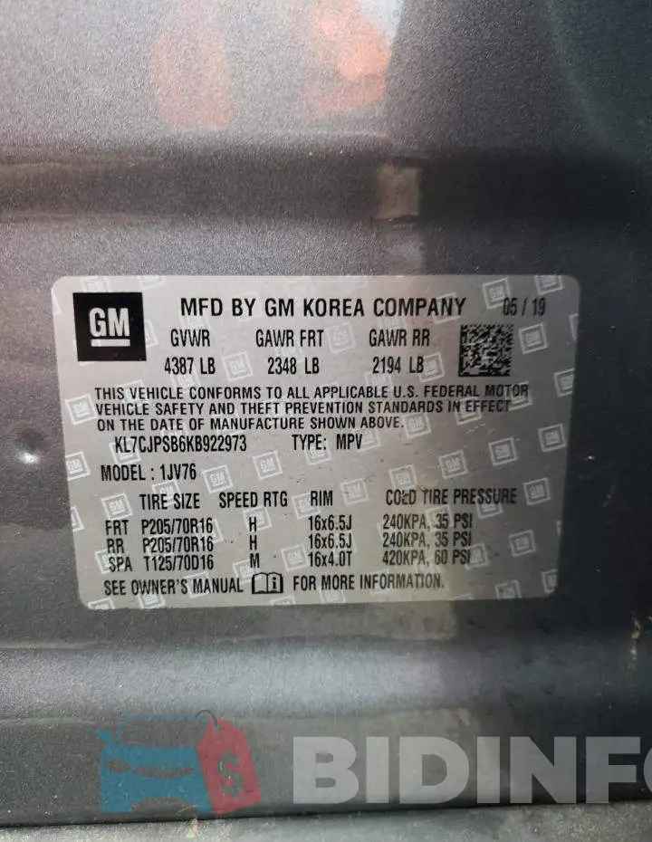 KL7CJPSB6KB922973 Photo# 13