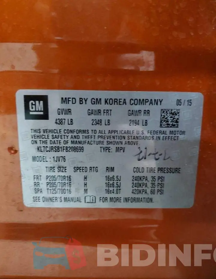 KL7CJRSB1FB208699 Photo# 13
