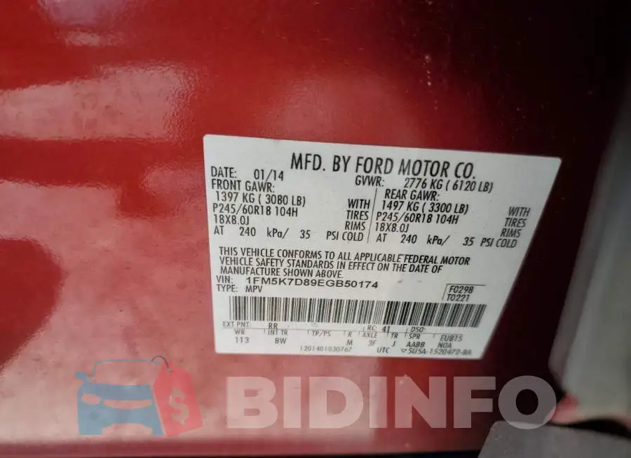 1FM5K7D89EGB50174 Photo# 13