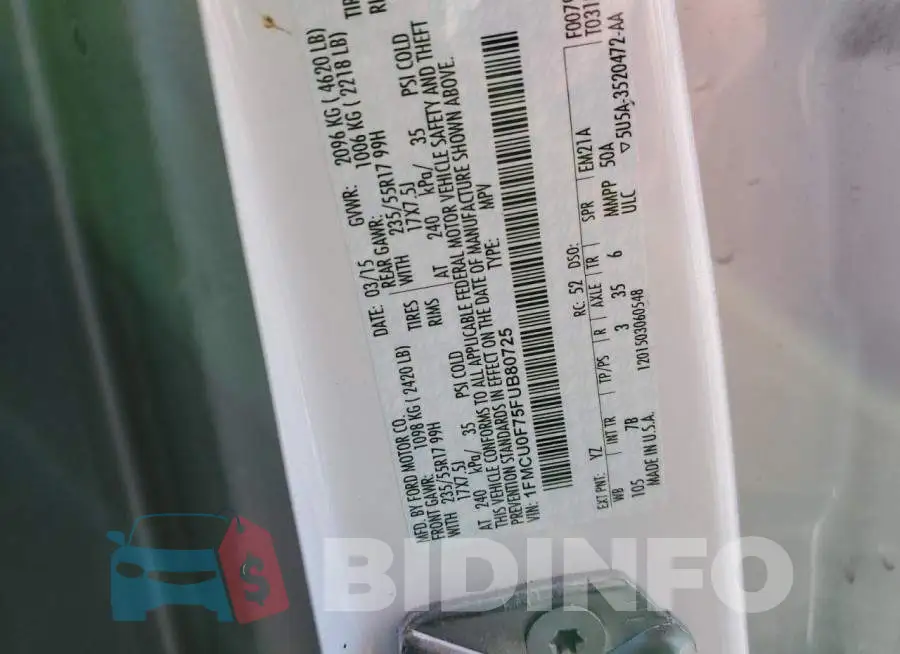 1FMCU0F75FUB80725 Photo# 12
