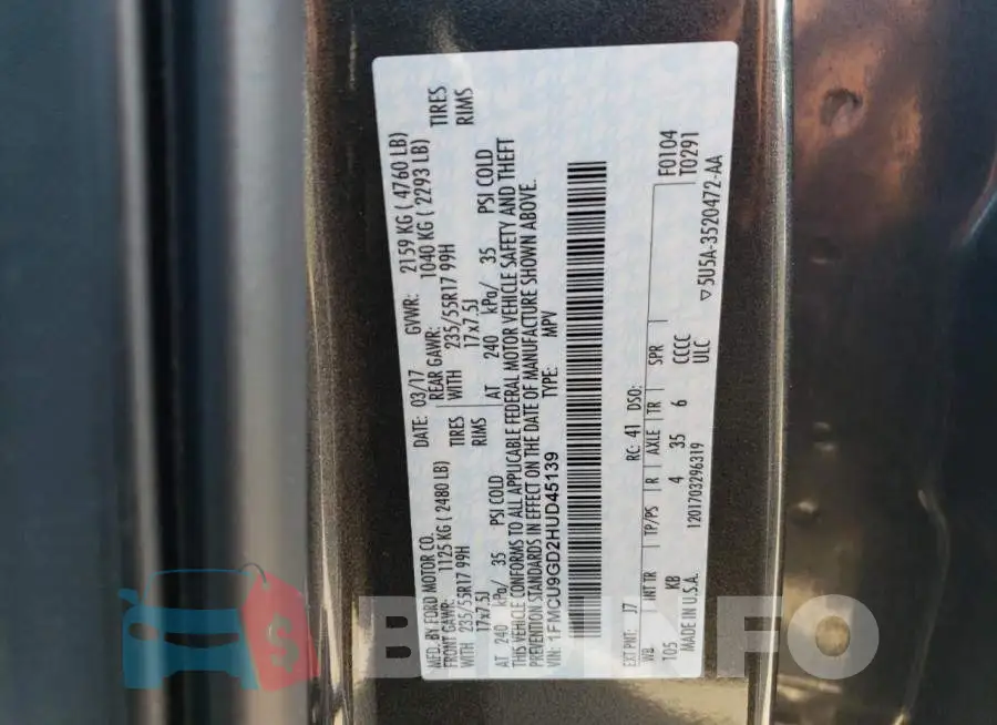 1FMCU9GD2HUD45139 Photo# 14