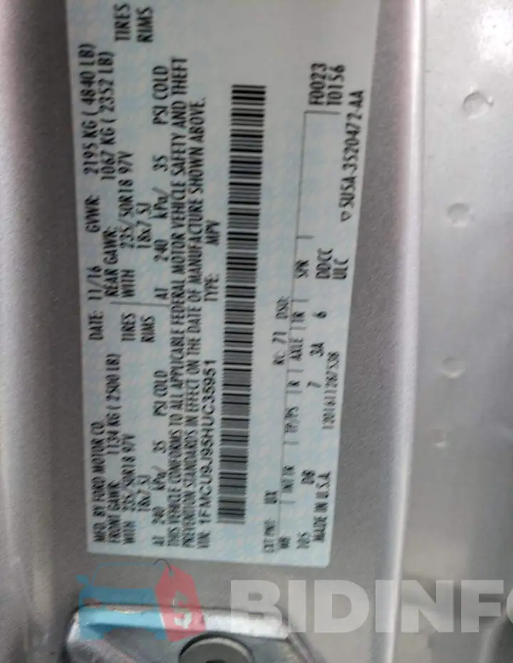 1FMCU9J95HUC35951 Photo# 12