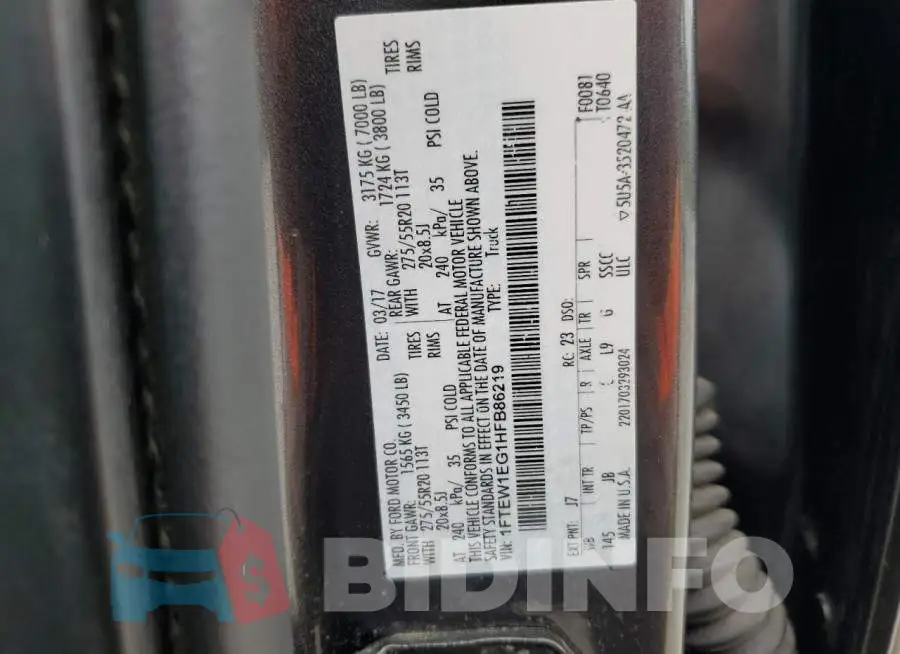 1FTEW1EG1HFB86219 Photo# 13