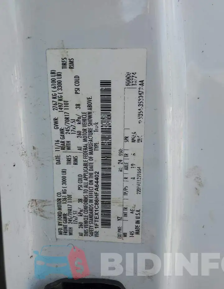 1FTEX1C86HFA64402 Photo# 13