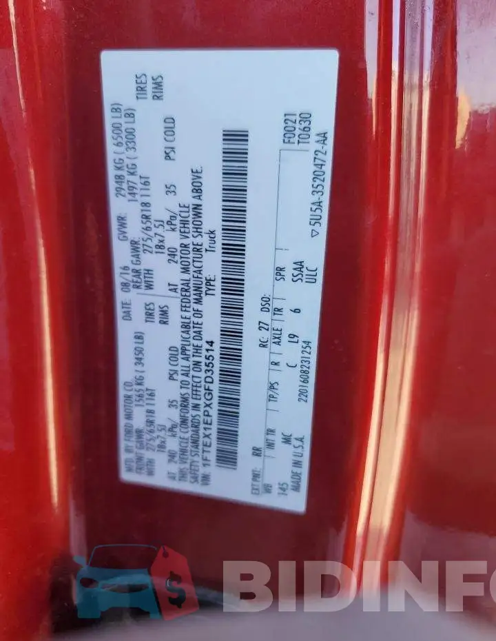 1FTEX1EPXGFD35514 Photo# 12