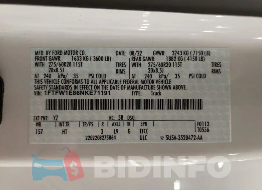 1FTFW1E86NKE71191 Photo# 12