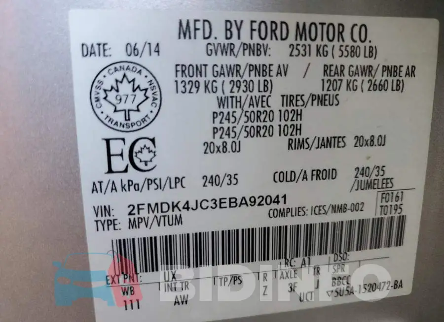 2FMDK4JC3EBA92041 Photo# 13