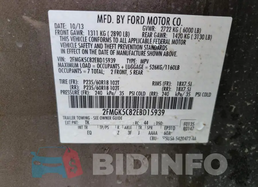 2FMGK5C82EBD15939 Photo# 14