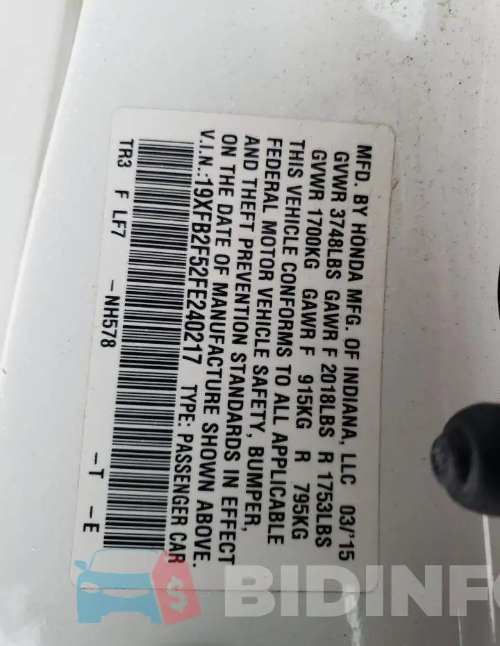 19XFB2F52FE240217 Photo# 12