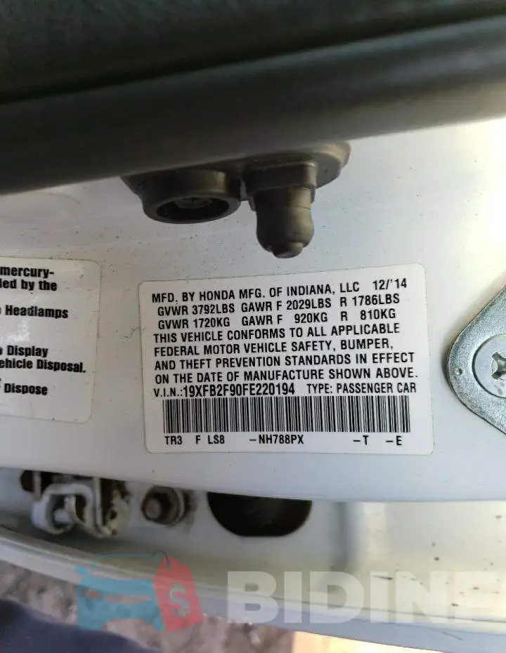 19XFB2F90FE220194 Photo# 12