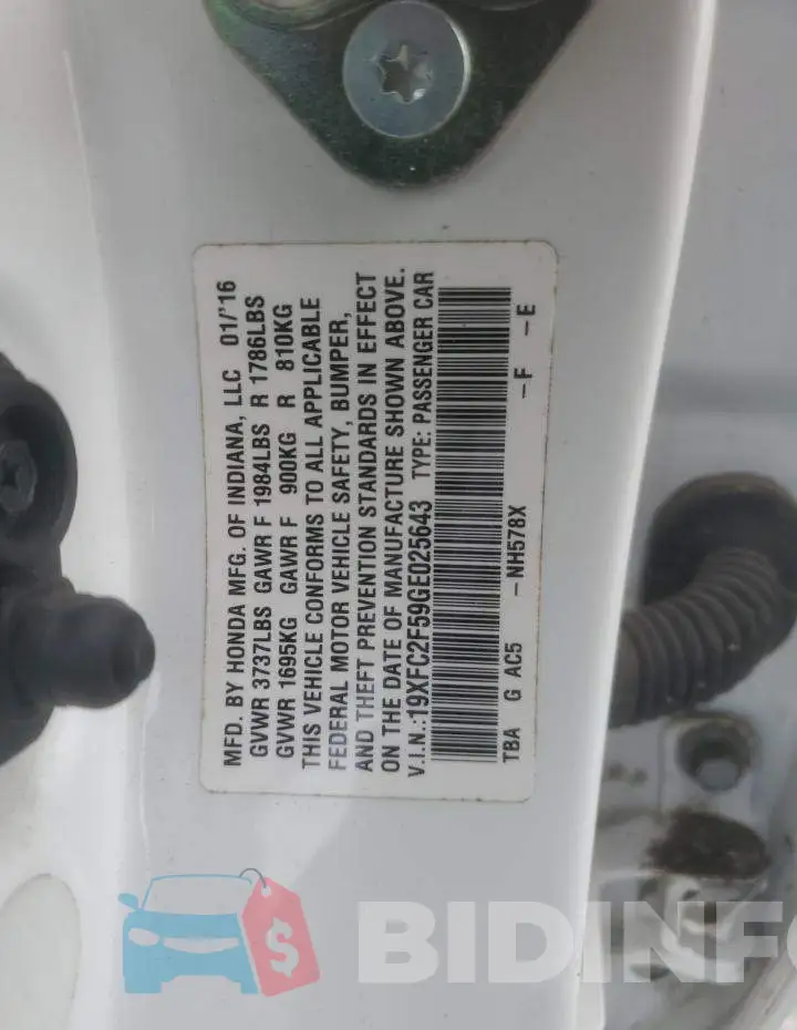 19XFC2F59GE025643 Photo# 13