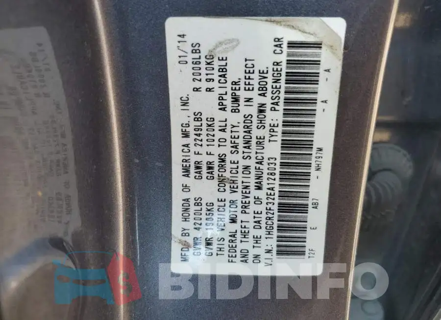1HGCR2F32EA128033 Photo# 12