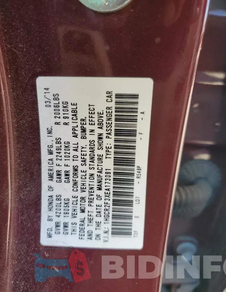 1HGCR2F3XEA173091 Photo# 12