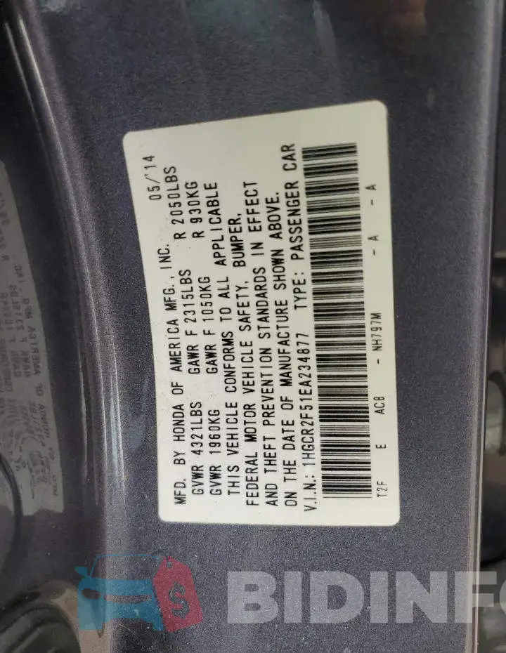 1HGCR2F51EA234877 Photo# 13