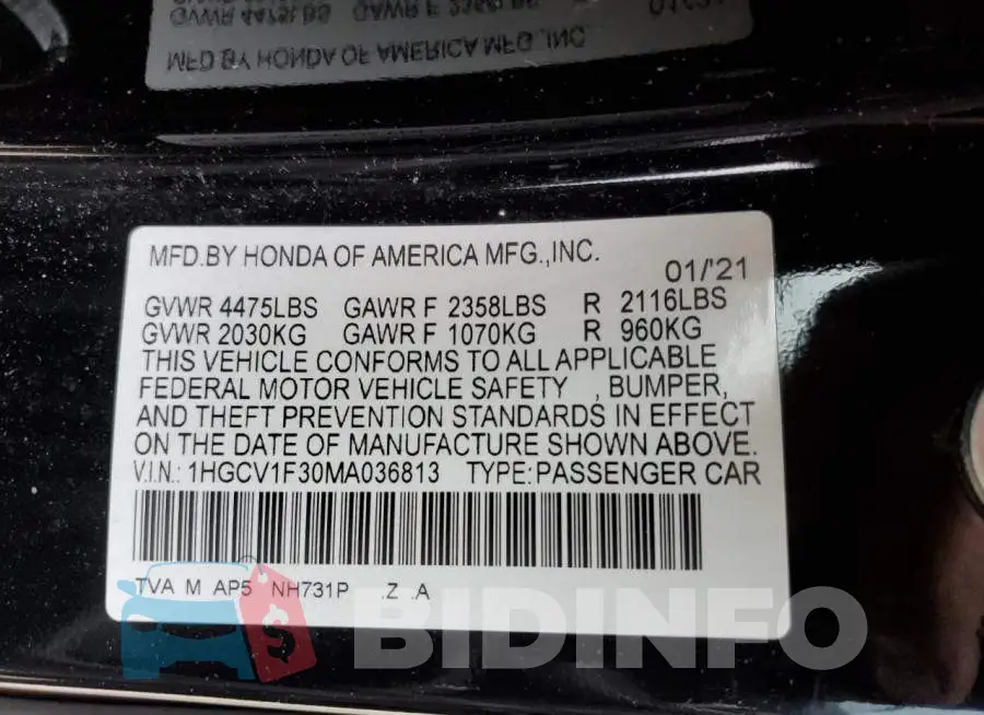 1HGCV1F30MA036813 Photo# 12