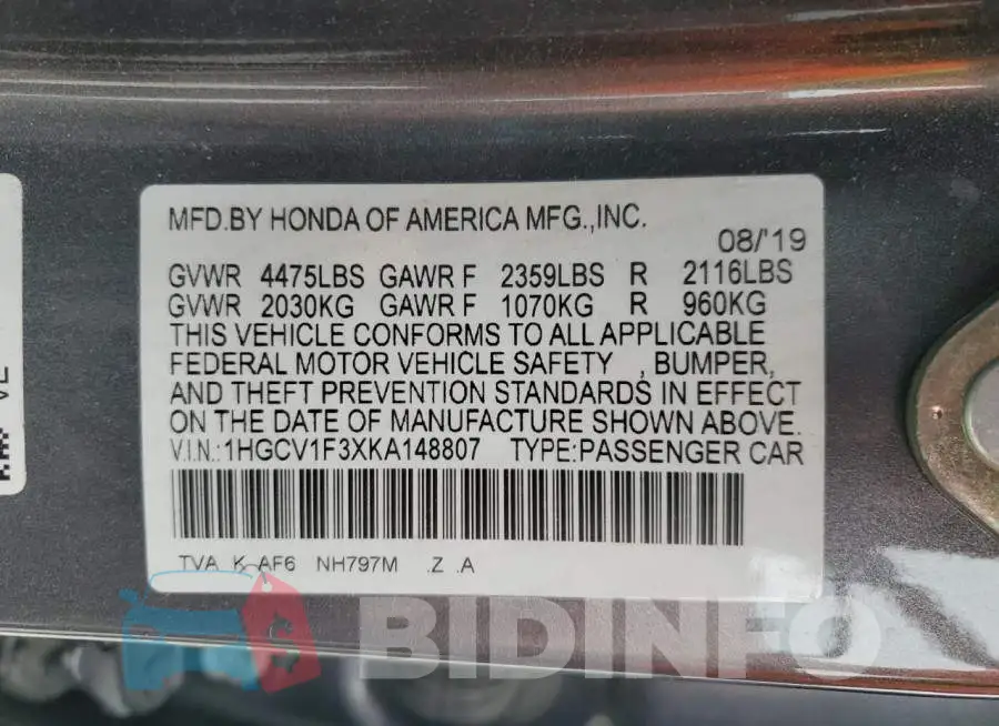 1HGCV1F3XKA148807 Photo# 12