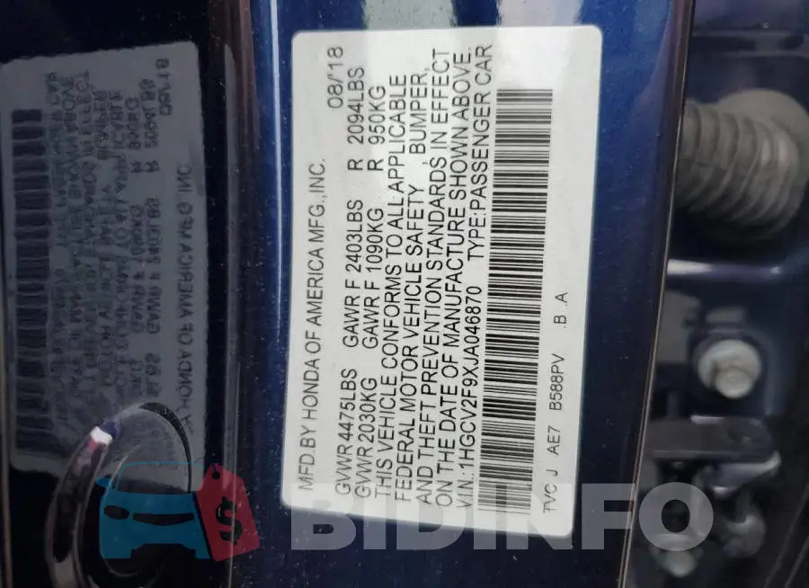 1HGCV2F9XJA046870 Photo# 12
