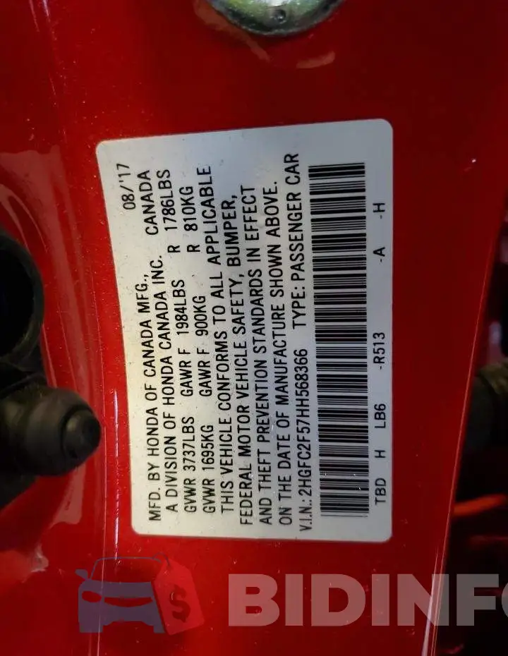 2HGFC2F57HH568366 Photo# 12