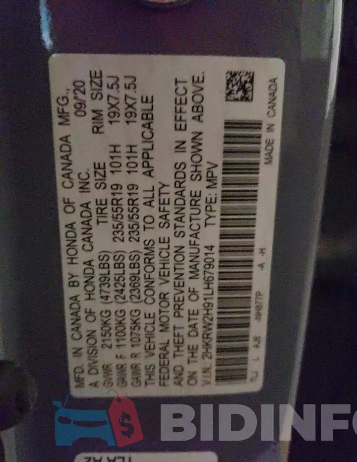 2HKRW2H91LH679014 Photo# 12