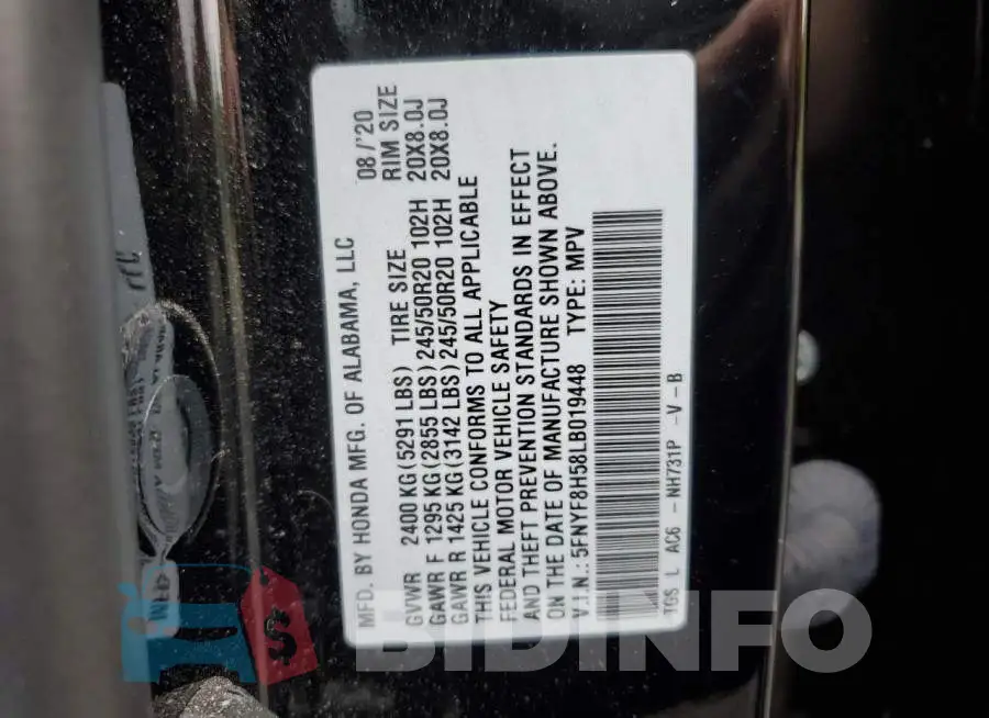 5FNYF8H58LB019448 Photo# 13