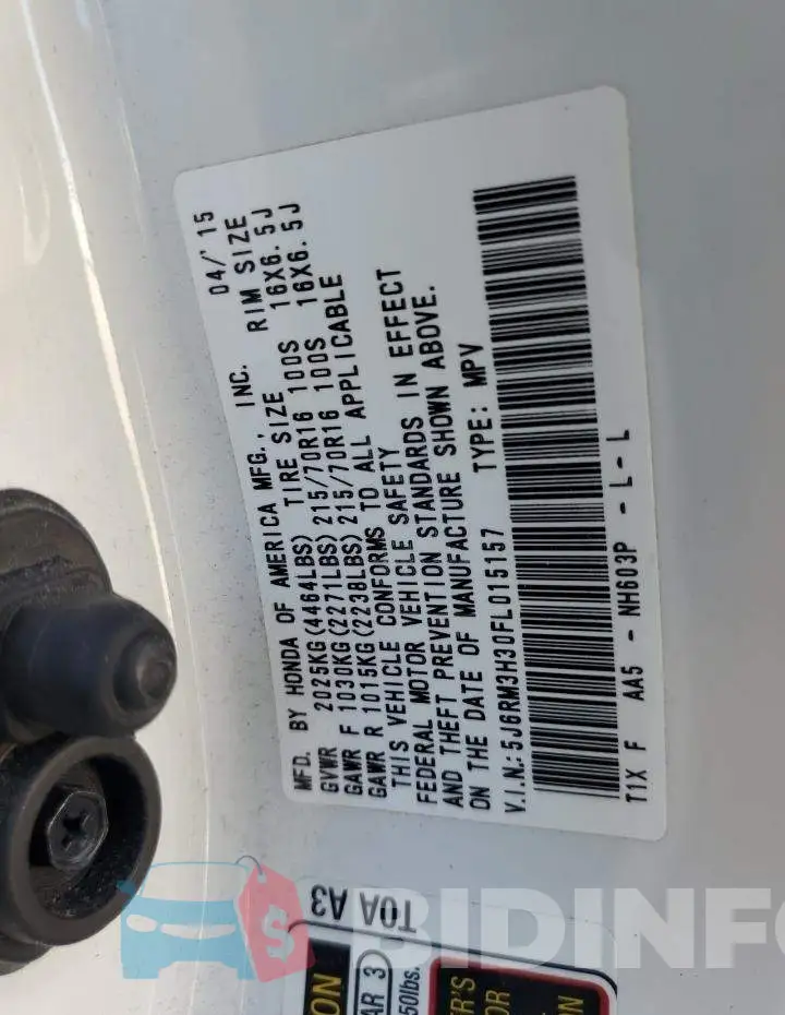 5J6RM3H30FL015157 Photo# 13