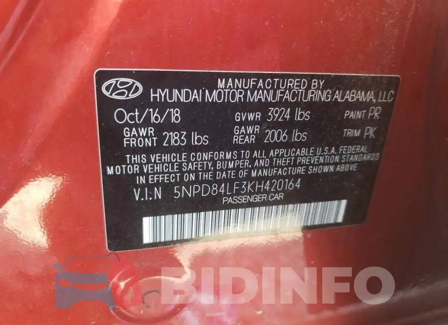 5NPD84LF3KH420164 Photo# 12