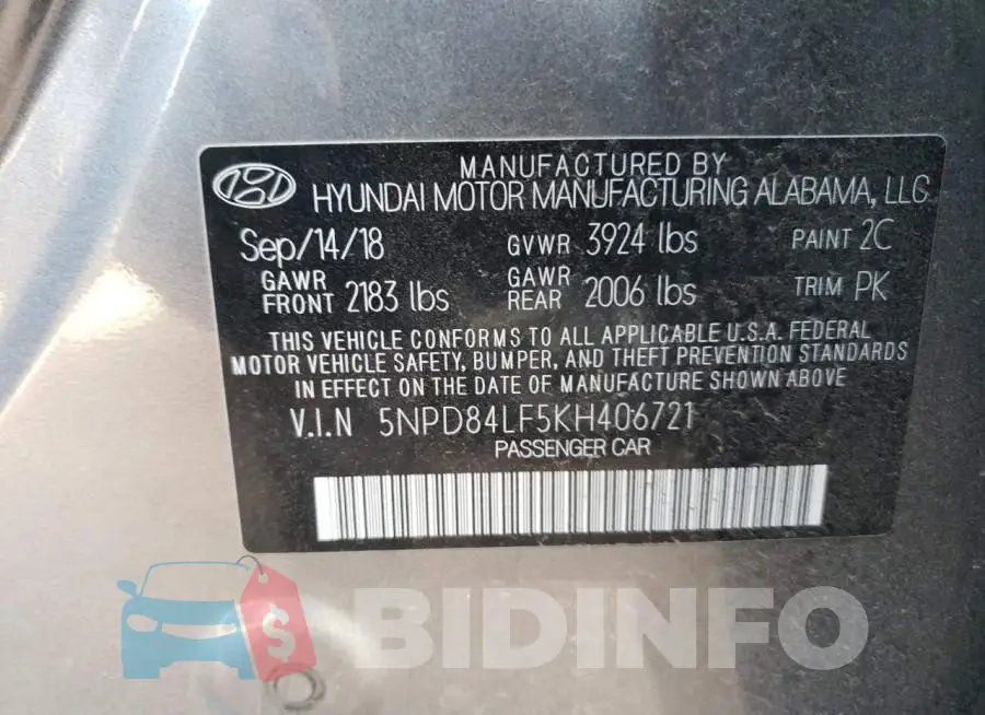 5NPD84LF5KH406721 Photo# 12