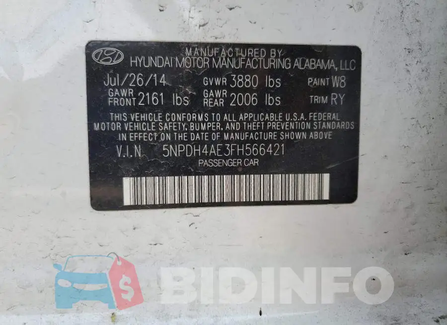 5NPDH4AE3FH566421 Photo# 12