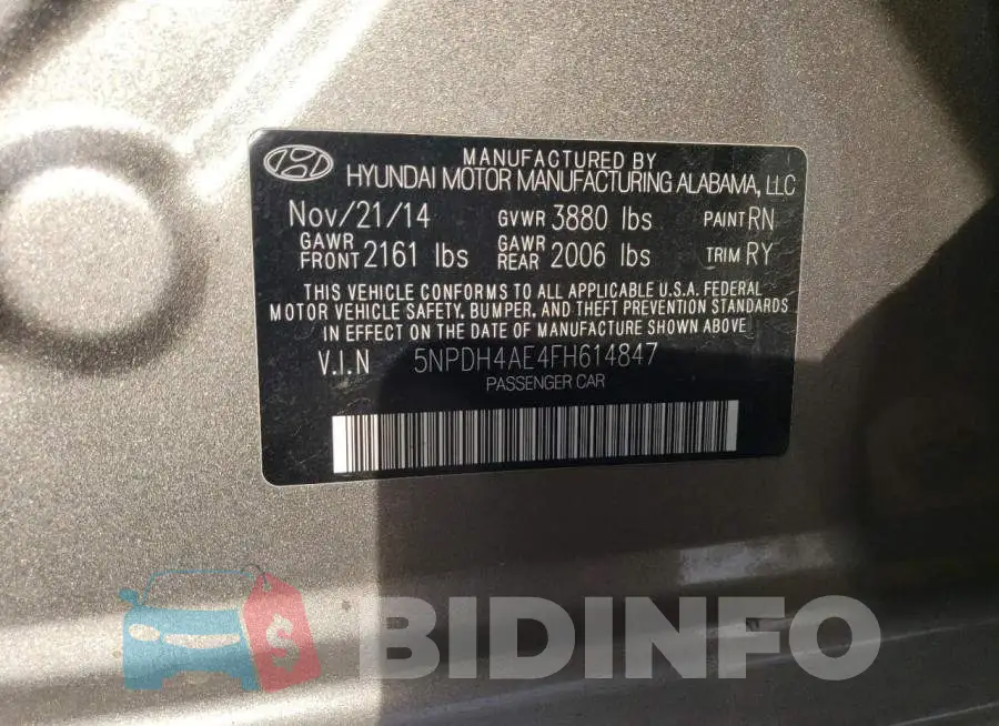 5NPDH4AE4FH614847 Photo# 12